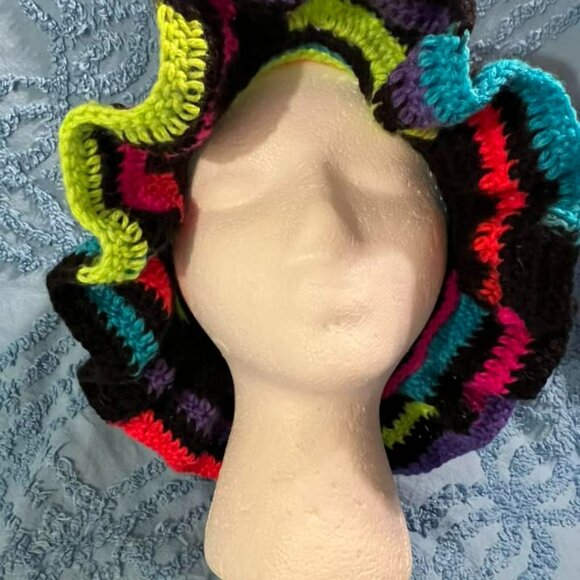 Adult Bucket Hat - New Handmade Neon and Black Toned - 8" Cap - 22"-27" Circumfe - Picture 2 of 5